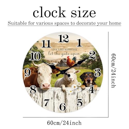 Large Farmhouse Wall Clock 24 Inch Silent Non Ticking - color: Colorful, size: 24 Inch