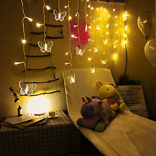 Butterfly Curtain Lights, 4.9ft 48 LED USB Window Fairy Lights 10 Butterflies 8 Modes Firefly Twinkle Timer String Lights with Remote for Room Bedroom Wall Ceiling Party Wedding Christmas - color: Warm White, size: 4.9ft