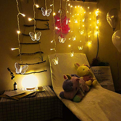 Butterfly Curtain Lights, 4.9ft 48 LED USB Window Fairy Lights 10 Butterflies 8 Modes Firefly Twinkle Timer String Lights with Remote for Room Bedroom Wall Ceiling Party Wedding Christmas - color: Warm White, size: 4.9ft