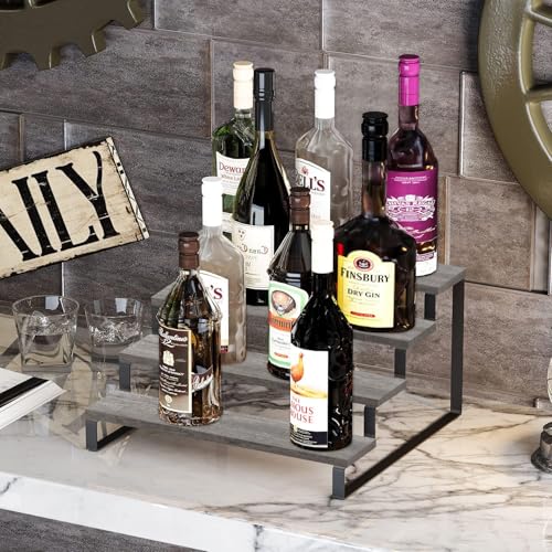 YINMIT Wooden Display Riser Stand, Tiered Perfume and Cologne Organizer Stand, 4 Tier Spice Rack Organizer, Rustic Display Shelf for Candles (4 Tier,Grey) - color: 4 Tier,1 Pack,Grey