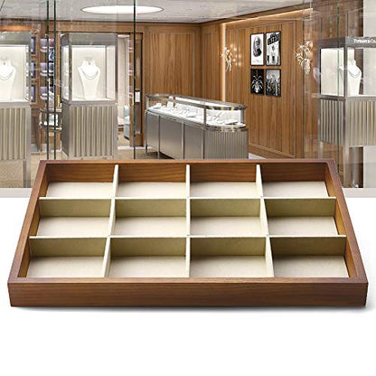 Oirlv Solid Wood Jewelry Tray,Jewelry Drawer Organizer,12 Grid - color: Creamy-white 12 grid tray