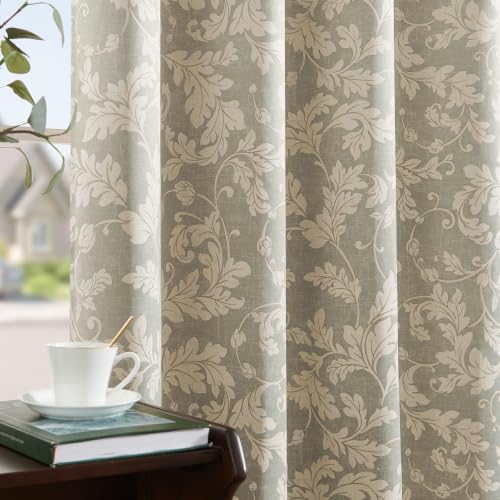 jinchan Grey Floral Curtains 84 Inch Room Darkening Grommet 2 Panels - color: Grey, size: 50"W x 84"L (Pack of 2)
