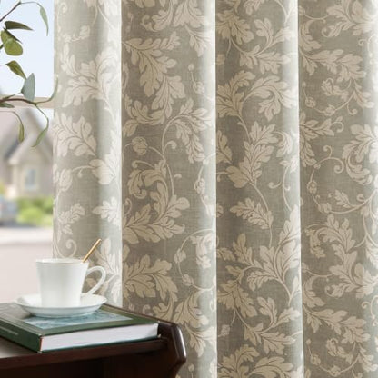 jinchan Grey Floral Curtains 84 Inch Room Darkening Grommet 2 Panels - color: Grey, size: 50"W x 84"L (Pack of 2)