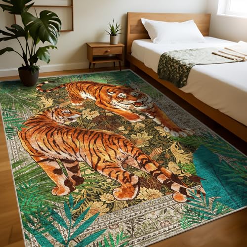 AooHHooA Tiger Area Rug 5x7, Tiger Rugs for Living Room Green - color: Tiger-1, size: 5' x 7' (Rectangular)