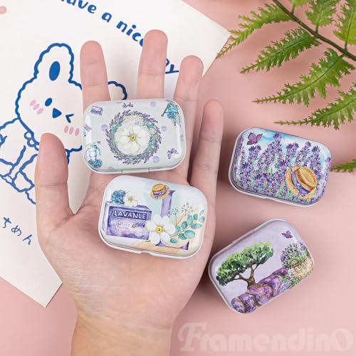 Framendino, 5 Pack Mini Lavender Flower Tin Trinket Coin Box Jewelry Storage Case Containers with Lid (Random Color) - color: Lavender