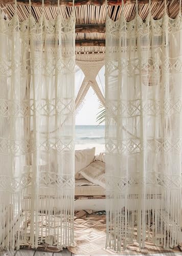 Macrame Curtain Handmade Woven Divider Doorway window Curtain 42"W*75"L - color: Ivory3