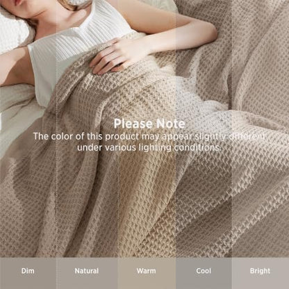 Bedsure 100% Cotton Twin XL Blanket, Waffle Weave, Khaki Brown, 66"x90" - color: 03 Khaki Brown, size: Twin XL (66" X 90")
