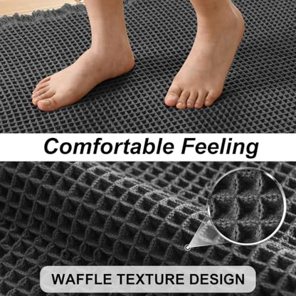 JIUZHEN Set of 2 Waffle Bathroom Rugs Boho Bath Mats 16"x24"+24"x36" Black - color: Black, size: 16"x24" + 24"x36"