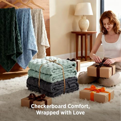 Bedsure Checkered Soft Cozy Fleece Blanket Full Size, Ashley Blue, 84"×90" - color: 02 Ashley Blue, size: Full (84" X 90")