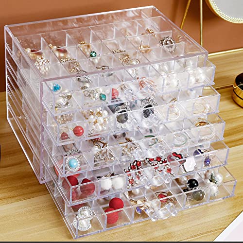 YUFONG Earring Storage Box Organizer 5 Drawers with 120 Small Compartments - color: Clear