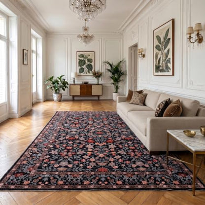 ThreadGlobe Patterned Washable 8x10 Area Rugs for Living Room, Black Brown - color: Black Brown Flower, size: 8' x 10'