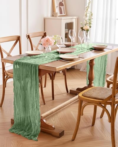 Pureegg 12 Pack Cheesecloth Table Runner 120 Inch Sage Green - color: Sage Green, size: 120" - 12 Packs