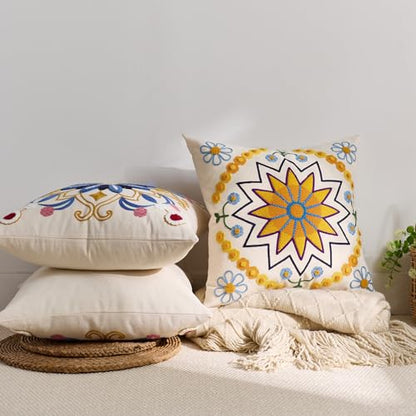 Embroidered Floral Throw Pillow Cover 22x22 Set of 1 Yellow - color: Yellow, size: 22" x 22" (Pack of 1)