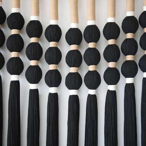 Macrame Wall Hanging Black Knot ball Fiber Wall Art Handmade 27"W*33"L - color: Black
