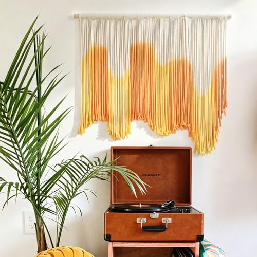 IOWER Macrame Wall Hanging Yellow Dip Dye Boho Fiber Wall Decor 27" x 26.8" - color: yellow