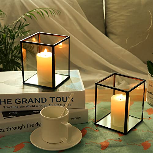 Phosphor Set of 6 PCS Small Glass Hurricane Camdle Holder, Black Candle Holder for Wedding, Party, Holiday. - color: Black-6pcs