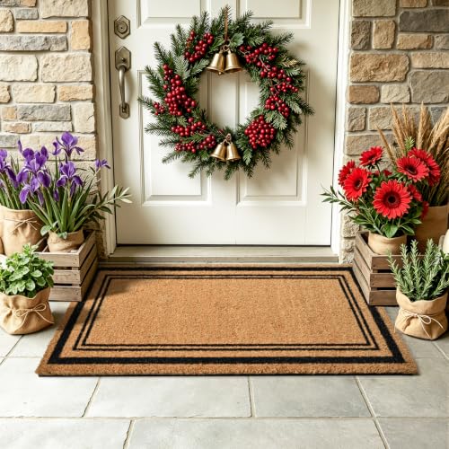 Natural Coir Welcome Door Mat Outside Inside Entrance 17x30 Border - color: Border