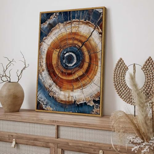 BingruiArt Faux Wood Tree Ring 05 Canvas Wall Art 16x24 Framed - color: Tree Ring - 05, size: 24"L x 16"W