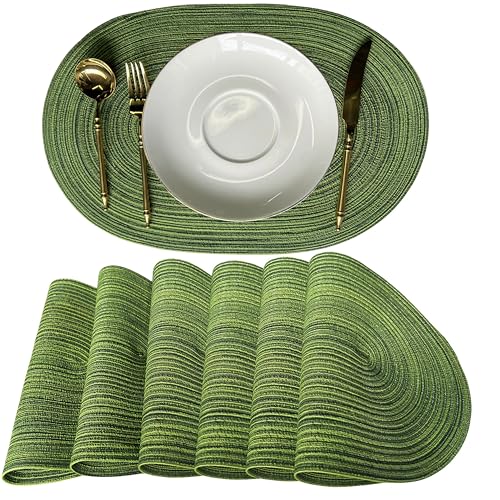 WAZAIGUR Oval Placemats Set of 6, Woven Braided, 18 x 12 Inch, Hunter Green - color: Hunter Green, size: set of 6