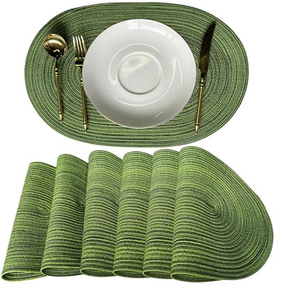 WAZAIGUR Oval Placemats Set of 6, Woven Braided, 18 x 12 Inch, Hunter Green - color: Hunter Green, size: set of 6