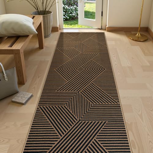 Lahome Modern Black and Brown Runner Rug, 2x8 Entryway Runner Rug Non Slip - color: Black/Nature Geometric-2, size: 2'6" x 8' (Runner)