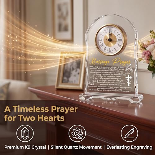 Crystal Clock Wedding Gift for Couples 2026 - Engraved Anniversary, Engagement & Newlywed Keepsake for Bride and Groom, Unique Marriage Present for Mr and Mrs - color: Marriage Prayer