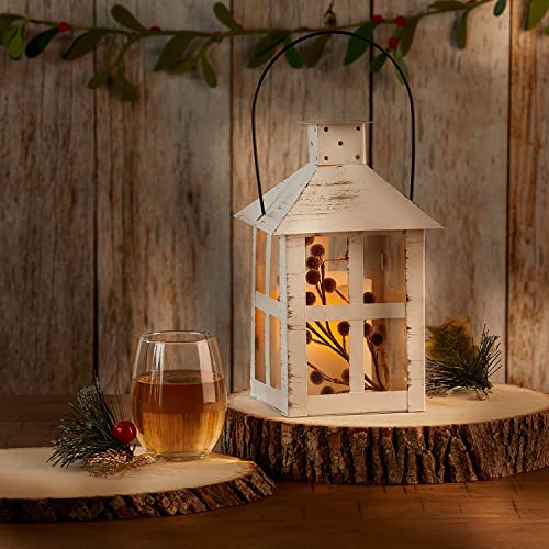 Kate Aspen 9 Inch White Vintage Distressed Rustic Candle Holder Decorative Lantern, Wedding Decoration, Farmhouse Decor, Table Centerpiece, Home Shelf Decor - size: 9 inch White Decorative Lantern, style: One Lantern