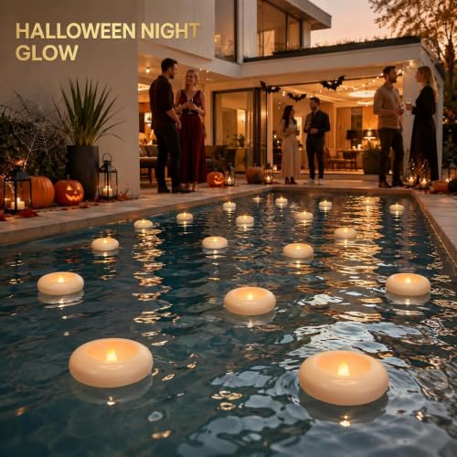 Aignis 24 Pack Waterproof Flameless Floating Candles, 200-Hour Battery Operated 2.2" LED Tea Lights, Water-Activated Flickering Warm White Glow for Pool, Wedding Centerpieces, Bath & Spa - size: D 2.2'' x W 2.2'' x H 1''