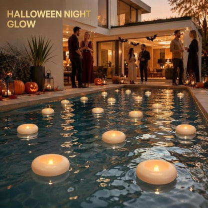 Aignis 24 Pack Waterproof Flameless Floating Candles, 200-Hour Battery Operated 2.2" LED Tea Lights, Water-Activated Flickering Warm White Glow for Pool, Wedding Centerpieces, Bath & Spa - size: D 2.2'' x W 2.2'' x H 1''