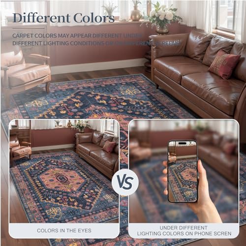 Ciicool 2x3ft Small Area Rug,Washable Boho Thin Mat for Entryway Kitchen - color: Navy/Multi, size: 2' X 3' (Rectangular)