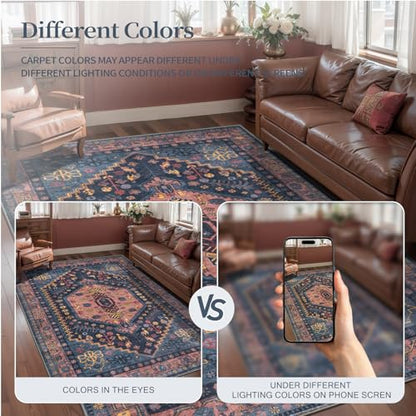Ciicool 2x3ft Small Area Rug,Washable Boho Thin Mat for Entryway Kitchen - color: Navy/Multi, size: 2' X 3' (Rectangular)