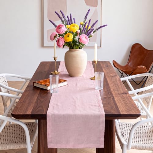 100% Pure Linen Table Runner, 48 Inches, Farmhouse Style, 14×48 Inches, Perfect for Spring, Summer, Dining Table, Holiday Decor and Dresser - Bubblegum Pink - color: Bubblegum Pink, size: 14 X 48 inch