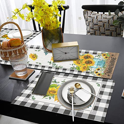 ArtSocket Table Runner and Placemats Set of 6, Sunflower Buffalo - color: Sunflower
