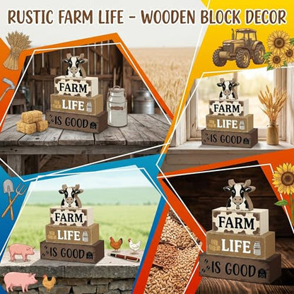 Britimes Tiered Tray Decor Set, 4 Pack, Wooden Table Sign, Farmhouse Cow - style: Black and White Cow