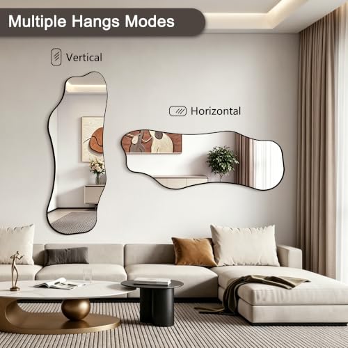 65.7"x24" Irregular Full Length Mirror, Abstract Wall Mirror - color: Black Asymmetric