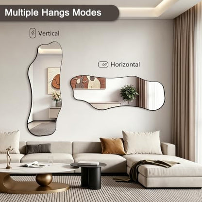 65.7"x24" Irregular Full Length Mirror, Abstract Wall Mirror - color: Black Asymmetric