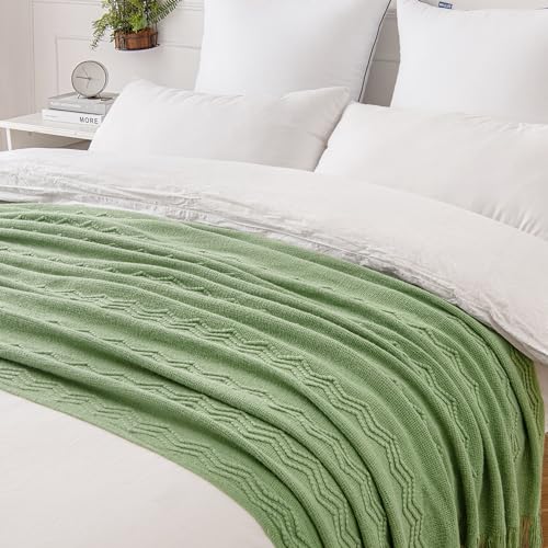 MIULEE Sage Green Knitted Boho Throw Blanket for Couch 50"x60" - color: Sage Green, size: 50" x 60"