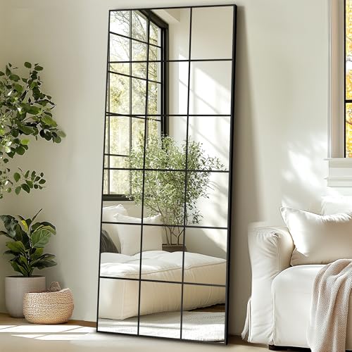 Delma Window Pane Full Length Mirror, 30"x70" Large Window Mirror, Black - size: 70"L x 30"W