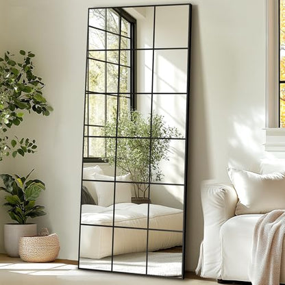Delma Window Pane Full Length Mirror, 30"x70" Large Window Mirror, Black - size: 70"L x 30"W