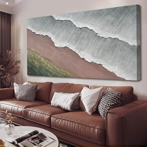 SHEYOYE Gray Textured Abstract Wave Wall Art for Living Room, 29 x 58 Inch - color: Beige, size: 58"L x 29"W