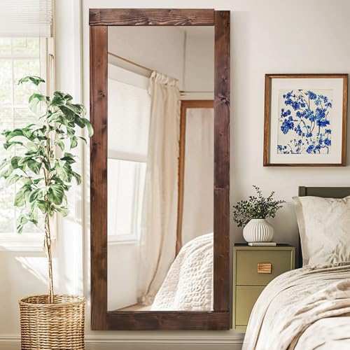 71x32in Full Length Mirror, Solid Wood Convex Frame, Brown - color: Brown-convex Frame, size: 71"L x 32"W