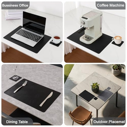 Vinyl Placemats Set of 4, Dual Sided Place Mats with Drink Coasters - color: Black/Dark Gray Two-tone, size: Set of 4