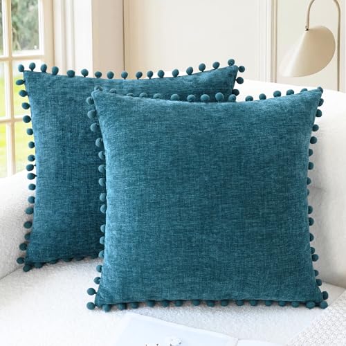 CaliTime Decorative Couch Throw Pillow Covers 16 X 16 Inches Ocean Blue - color: Ocean Blue, size: 16" x 16" (Pack of 2)