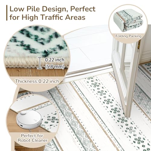 2x3 Washable Area Rugs for Living Room Boho Bathroom Rug Green/Brown - color: Green/Brown, size: 2' x 3' (Rectangular)
