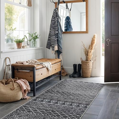 2x6 Washable Hallway Rug Runners: Moroccan Non Slip Kitchen Runner Black - color: Black, size: 2' x 6' (Rectangular)