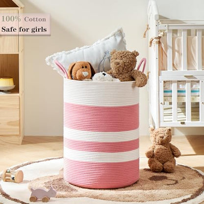 Pink Hamper for Nursery Baby Girls Laundry Basket 80L Large - color: Pink