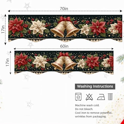 NYZE Christmas Mantel Scarf 70 x 17 Inch Fireplace Mantel Scarf Cover Decoration for Christmas Fireplace Scarf Shelf Top Runner Holiday Winter Home Decor - size: 70 x 17 in, style: Bell 2