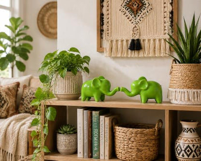 4 Inch Green Ceramic Elephant Figurines Set of 2 - color: Green
