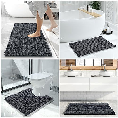 Yimobra Bathroom Rugs Sets 2 Piece, Super Absorbent Bath Mat Set, Dark Grey - color: Dark Grey, size: 24''x17''+24''x20''U-Shaped