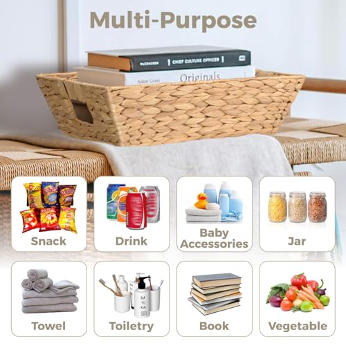 Set of 3 Snack Baskets, Water Hyacinth Basket,Wicker Snack Basket Organizer - color: Natural Brown Color